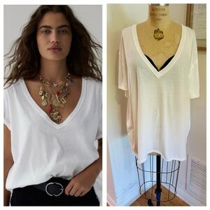 Free People We The Free Nina V-Neck Tee in Ivory 100% Cotton, Med, NWOT